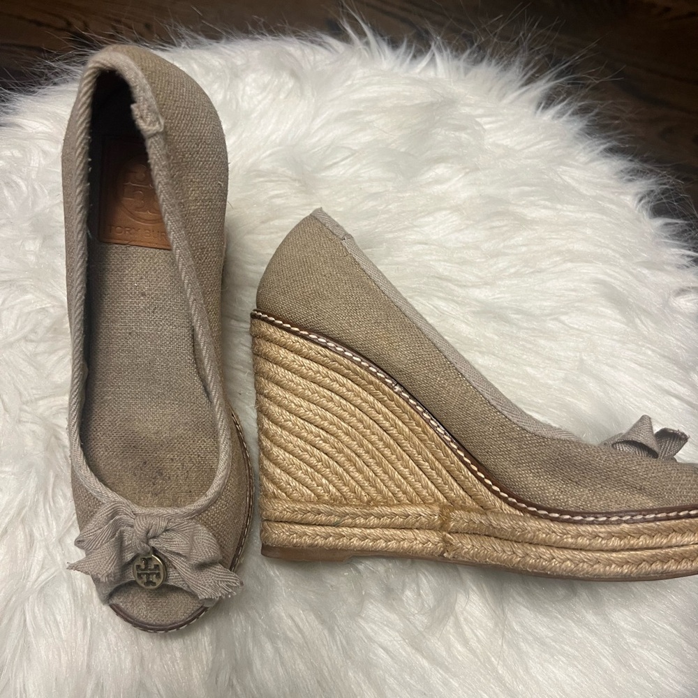Tory Burch Beige Wedge Espadrilles